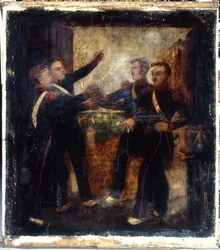 Ranska: Aux quatre sergents de La Rochelle. Majatalon pitäjän merkki. 3, boulevard Beaumarchais, 4. kaupunginosa, Pariisi.