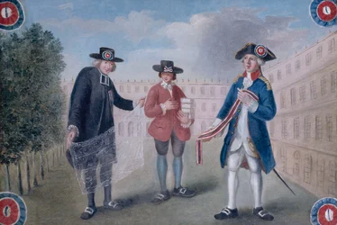 Kolmelle säädylle. Kokardikauppiaan kyltti Palais-Royalissa. Palais-Royal, 1. arrondissementti, Pariisi