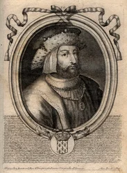 Clotaire (Clothaire) II:n (584 - 628), Neutrian kuninkaan ja frankkien kuninkaan muotokuva - Clotaire tai Chlotar II (k.629) frankkien kuningas - kaiverrus teoksesta Les Augustes Representations de tous les Kings de France from Pharamond LouisXIV