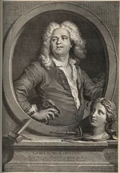 Guillaume Coustoun (1677-1746) muotokuva ranskalaisesta kuvanveistäjästä - Larmessinin kaiverrus J.de Lienin mukaan