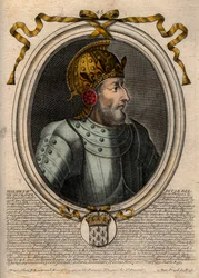Muotokuva Philip IV Belistä (1268 - 1314), Ranskan kuningas - Philip IV Kaunis (1268-1314) Ranskan kuningas - kaiverrus teoksesta "Les Augustes Representations de tous les Kings de France from Pharamond to LouisXIV", Pariisi