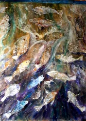 Fish Rising, 2018 (öljy kankaalle)