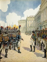 Napoleon I Bonaparte (1769-1821) tarkasteli Schoebrunnissa joukkoja ennen Wagramin taistelua 5. ja 6. heinäkuuta