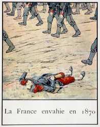 Ranska hyökkäsi vuonna 1870 (taistelukentällä kuollut sotilas) - Jacques Bainvillen kirjassa Petite histoire de France, toim. Harja