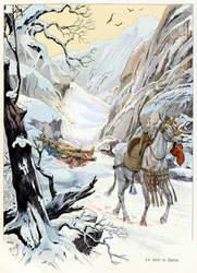 Kuvitus kirjasta "A la gloire des betes" -teksti kirjoittaja A Fabre, piirustukset Jacques Marie Gaston Onfray de Breville dit JOB (1858-1931), kustantaja Maison Alfred Mame ja poika: La mule 