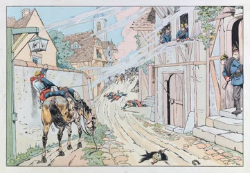 Jacques Marie Gaston Onfray de Brevillen TYÖSSÄ (1858 - 1931); Kuva otettu kirjasta "" Les epees de France"": Jakso Ranskan Preussin sodasta 1870, 9. Cuirassiersin hyökkäys Morsbronnin kylässä; Coll, osa