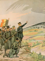 Jacques Marie Gaston Onfroy de Bréville, kutsumanimeltään JOB (1858-1931) - Belgian historia: kuningas Albert (1875-1934) ja Belgian armeija kohtaavat Saksan hyökkäyksen ensimmäisen maailmansodan aikana, yksityiskokoelma