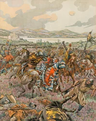Jacques Marie Gaston Onfroy de Breville dit JOB (1858-1931) - Belgian historia: Johannes 1. Brabantin herttua voitti Wöringenin taistelun vuonna 1288 Limburgin perintösodassa ja antoi Brabantille autonomian Saksalle, yksityinen kokoelma