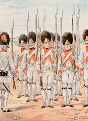 Jacques Marie Gaston Onfroy de Breville dit JOB (1858-1931) - Ranskan joukkojen varusteet kaikkina aikoina: Orleans Infanterien rykmentin grenadiers (1765 - 1775), yksityinen kokoelma