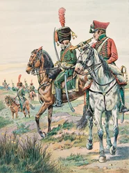 Jacques Marie Gaston Onfroy de Breville dit JOB (1858-1931) - Ranskan joukkojen varusteet kaikkina aikoina: Arenbergfin Legers Horses -trumpetti (1807), yksityinen kokoelma