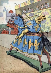 Kohtaus Ranskan historiasta leluissa: Ranskan kuninkaan Henrik II:n (1519-1559) kuolema. Hänen tyttärensä Elisabethin ja espanjalaisen Philip II:n hääpäivänä, 30. kesäkuuta