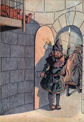 Kohtaus Ranskan historiasta leluissa: juonitteli kuningas Ludvig XI:tä (1423-1483) Charles Le Temerairen kanssa, Jean Balue (1421-1491) oli lukittu 11 vuodeksi yhteen kuningas Ludvig XI:n rautahäkkiin 23. huhtikuuta 1469. "" Joujoux a l