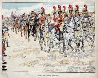 Ranskan armeija saapuu Berliiniin, 27. lokakuuta 1806 - Jobin (Jacques Onfroy de Breville) litografia teoksesta "" Le Grand Napoleon des Petites Enfants"" 1893