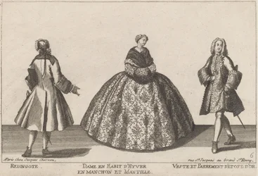 Redingote/Lady in Winter -mekko, jossa on muhvi/takki ja kultainen kangaspäällinen